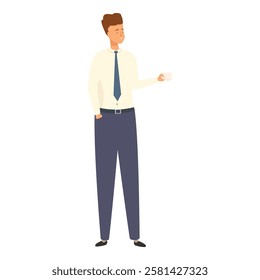 Office worker is standing and holding a coffee cup