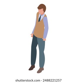 Office worker standing isometric icon, businessman character design