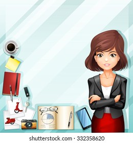 Office worker and stationaries illustration