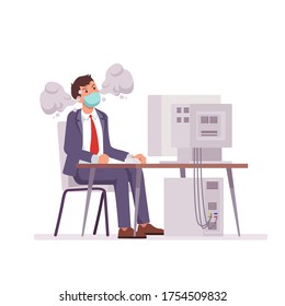 Office worker with the steam coming out of his ears, stress at the workplace