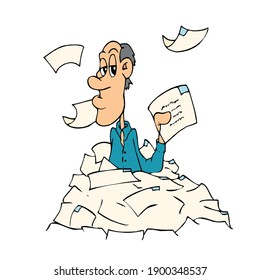 Office worker stressed at work character in isolated cartoon vector illustration on white. Job assignment deadlines, company document issues.