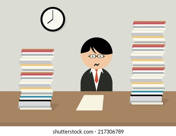 Office worker swamped with work