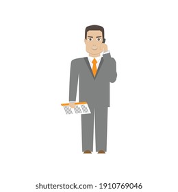 Office worker talking on phone flat vector illustration
