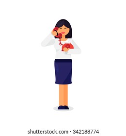 Office worker is talking on telephone. Vector