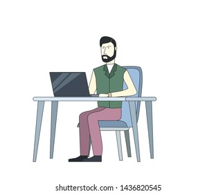 Office worker. Thin line flat style.