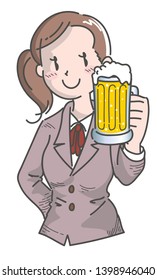 
Office worker toasting with beer
