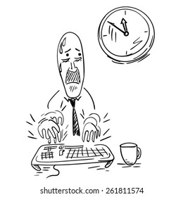 An office worker trying to meet his deadline. EPS10 vector illustration