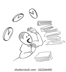 An office worker trying to meet his deadlines. EPS10 vector illustration