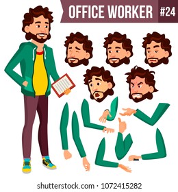 Office Worker Vector. Animation Creation Set. Adult Business Male. Successful Corporate Officer, Clerk, Servant. Isolated Flat Character Illustration
