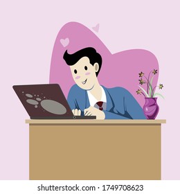 Office worker vector, Business man in office with smile face and happy working, illustration vector on white Background 