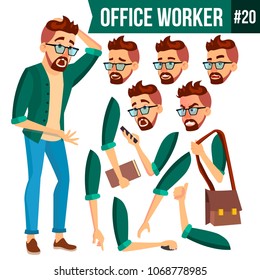 Office Worker Vector. Emotions, Gestures. Animation Creation Set. Business Person. Career. Modern Employee, Workman. Isolated Flat Cartoon Character Illustration