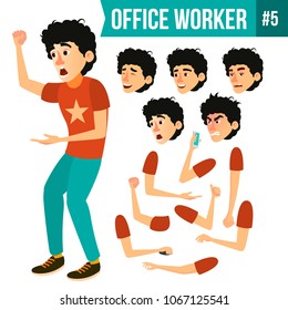 Office Worker Vector. Face Emotions, Various Gestures. Animation Creation Set. Adult Business Male. Successful Corporate Officer, Clerk, Servant. Isolated Flat Character Illustration
