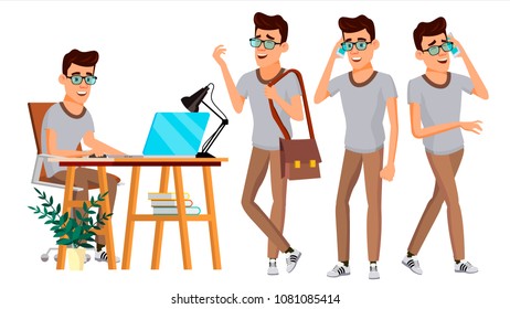 Office Worker Vector. Face Emotions, Various Gestures. Creation Set. Adult Entrepreneur Business Man. Happy Clerk, Servant, Employee. Isolated Flat Illustration
