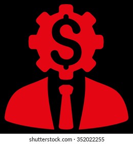 Office Worker vector icon. Style is flat symbol, red color, rounded angles, black background.