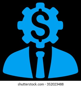 Office Worker vector icon. Style is flat symbol, blue color, rounded angles, black background.