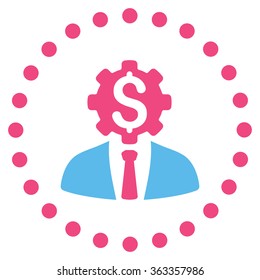 Office Worker vector icon. Style is bicolor flat circled symbol, pink and blue colors, rounded angles, white background.
