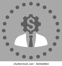 Office Worker vector icon. Style is bicolor flat circled symbol, dark gray and white colors, rounded angles, silver background.
