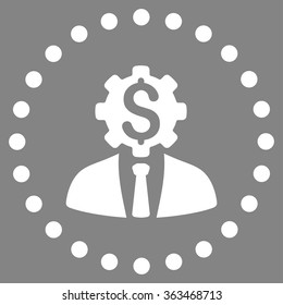 Office Worker vector icon. Style is flat circled symbol, white color, rounded angles, gray background.