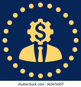Office Worker vector icon. Style is flat circled symbol, yellow color, rounded angles, blue background.
