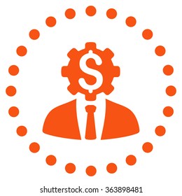 Office Worker vector icon. Style is flat circled symbol, orange color, rounded angles, white background.