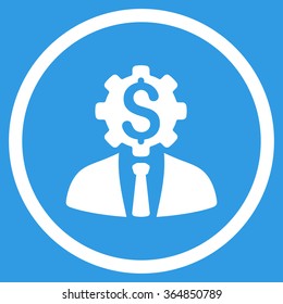 Office Worker vector icon. Style is flat circled symbol, white color, rounded angles, blue background.