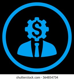 Office Worker vector icon. Style is flat circled symbol, blue color, rounded angles, black background.