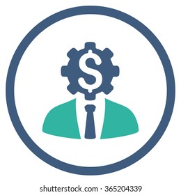 Office Worker vector icon. Style is bicolor flat circled symbol, cobalt and cyan colors, rounded angles, white background.
