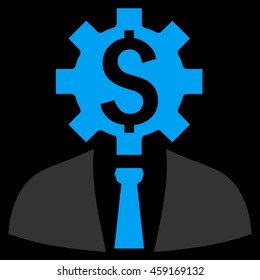 Office Worker vector icon. Style is flat symbol, blue color, black background.