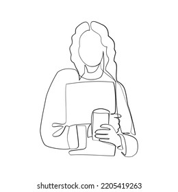 Office worker vector illustration drawn in line art style