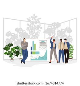 office worker. vector illustration of a group of businessmen at a presentation. teamwork