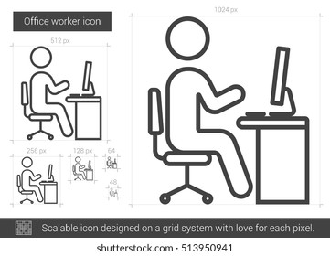 Icono de línea vectorial de trabajo de Office aislado en fondo blanco. Icono de línea de trabajo de Office para infografía, sitio web o aplicación. Icono escalable diseñado en un sistema de cuadrícula.
