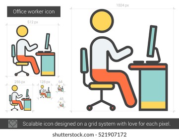 Büroarbeiter, Vektorsymbol einzeln auf weißem Hintergrund. Büroarbeitnehmersymbol für Infografik, Website oder App. Skalierbares Symbol, das auf einem Gittersystem entworfen wurde.