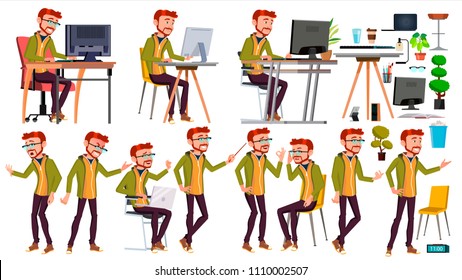 Office Worker Vector Poses Face Emotions Stock Vector (Royalty Free ...