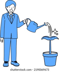 Office worker watering : vector