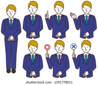 Office worker white man simple illustration set