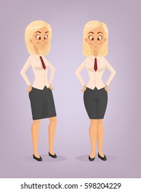 Office worker woman character set. Vector flat cartoon illustration