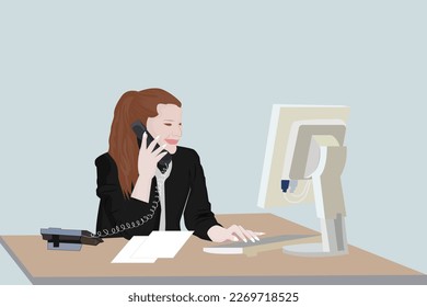 the office worker. a woman in the office. illustration vector