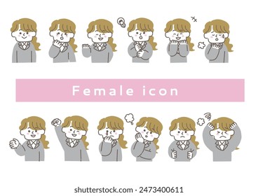 office worker woman upper body illustration set