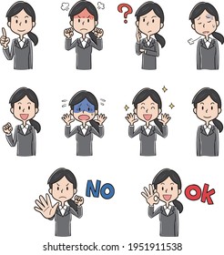 Office worker woman with various expressions and poses
