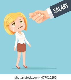 Office worker woman waiting for salary. Vector flat cartoon illustration