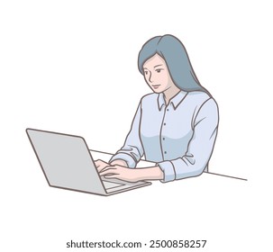 An office worker woman working on a laptop