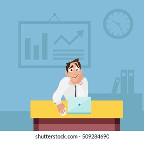 Office worker work in office. Creative office background. Flat style design vector illustration.
