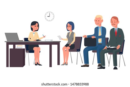 Office worker workgroup workflow businessmen and businesswomen. Business people characters at work set, male and female workers at workplace in office. Office workplace cartoon vector illustration