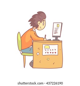 Trabajador De Oficina Trabajando En Su Escritorio Ilustración Vectorial De Color Pálido Específica Y Gratuita Aislada En Fondo Blanco