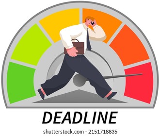 Office worker working overtime at deadline. Businessman works in high stress conditions and under hard boss pressure. Time management on road to success. Busy person and clocks running, countdown