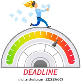 Office worker working overtime at deadline. Busy person running with burning head. Businessman works in high stress conditions and under hard boss pressure. Time management on road to success
