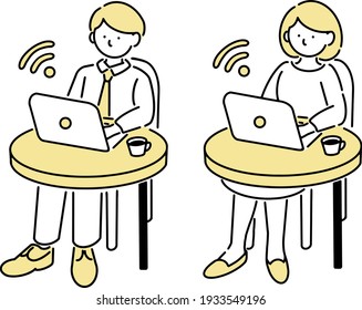 
Office worker working remotely in a cafe