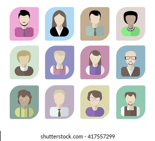 Office workers avatars on a white background. Concept of cv resume, employment, recruitment and communication. Social media in business.