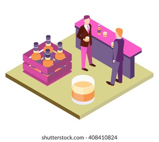 Office Workers At The Bar. Primitive Bright Colors 3d Design Vector Illustration On White Background