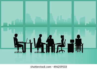 Office Workers Black Silhouette Stock Vector (Royalty Free) 496259533 ...